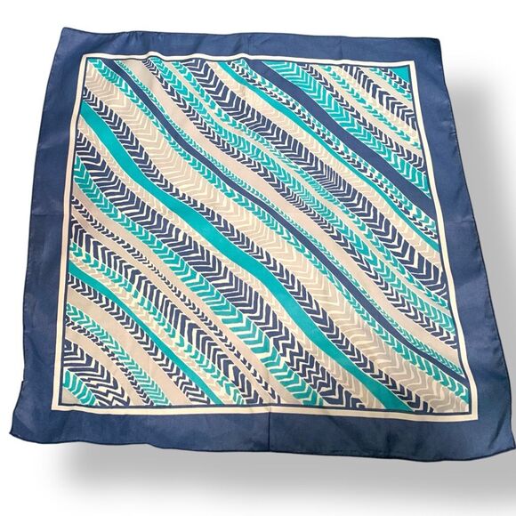 Vintage Totes Rain Scarf Water Repellent Acetate Crepe Blue Teal Beige Accessory - Picture 1 of 6
